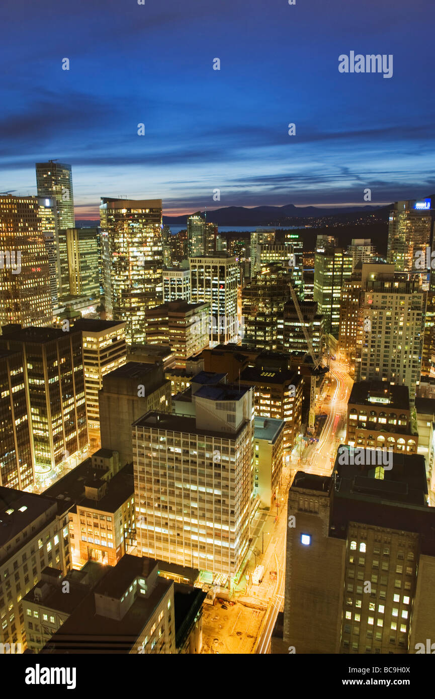 aerial view of downtown at night Vancouver British Columbia Canada ...