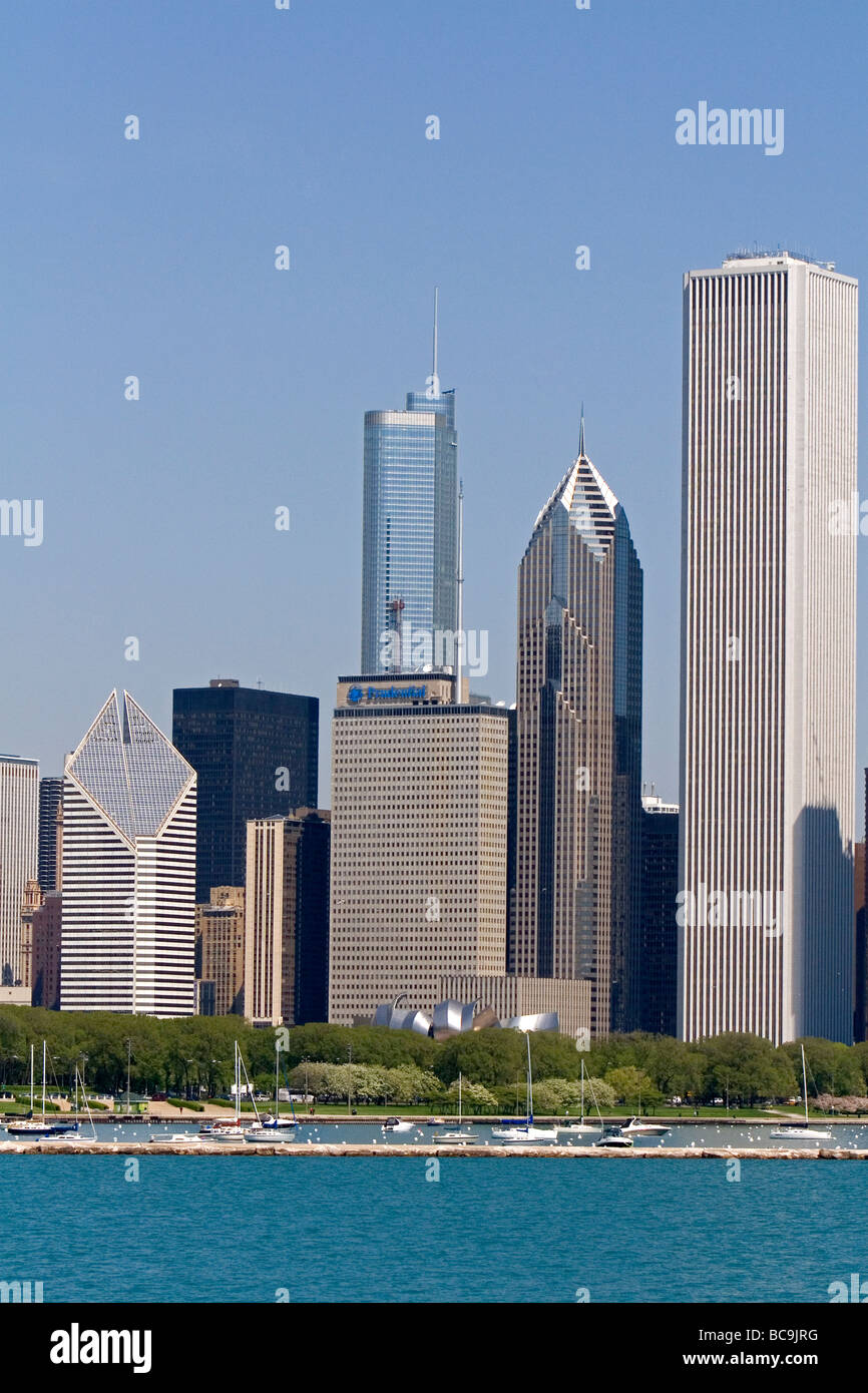 Highrise buildings and skyline of Chicago Illinois USA  Stock Photo