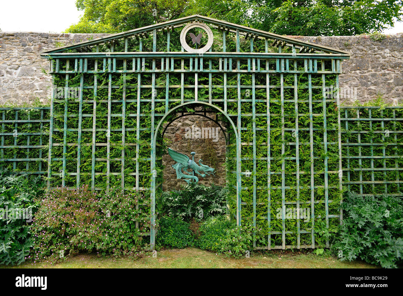 Trellis in an English Garden in Somerset, UK Stock Photo