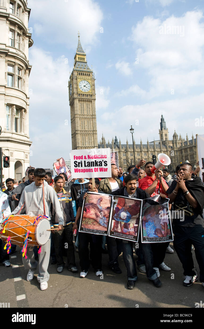 Tamil supporters protest in Parliament Square London calling for a stop to fighting in the Sri Lankan civil war Stock Photo