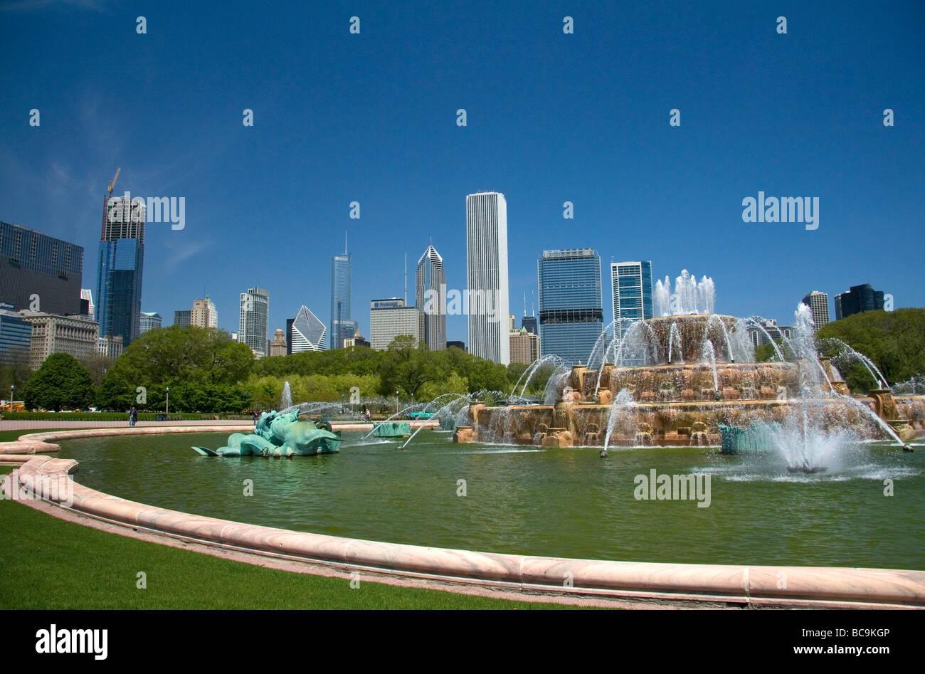 Buckingham Fountain located in Grant Park Chicago Illinois USA Stock