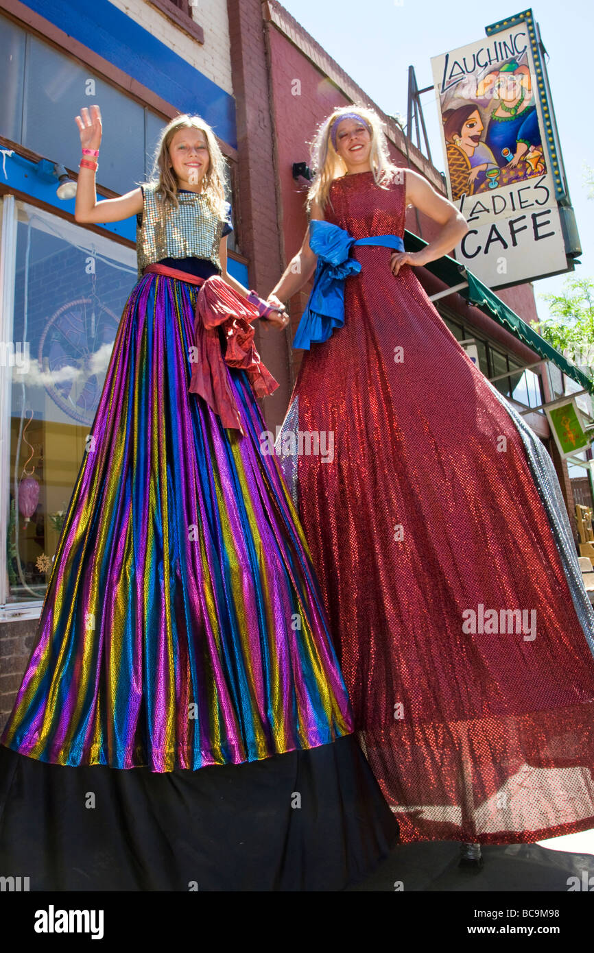 Street performers act during Art Walk an annual summer festival in Salida Colorado Stock Photo
