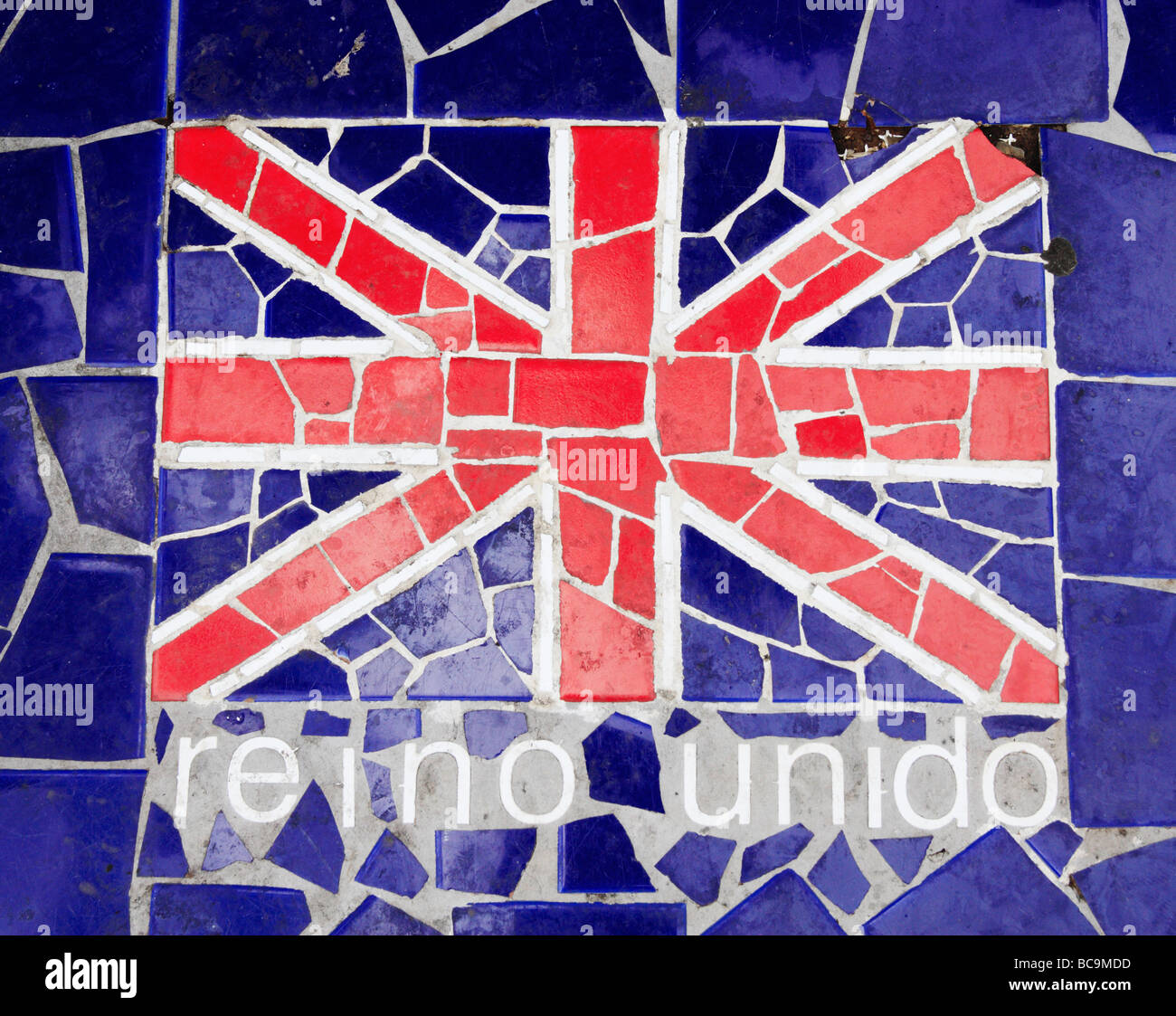 A mosaic United Kingdom (reino unido in Spanish) flag in park on Gran Canaria Stock Photo