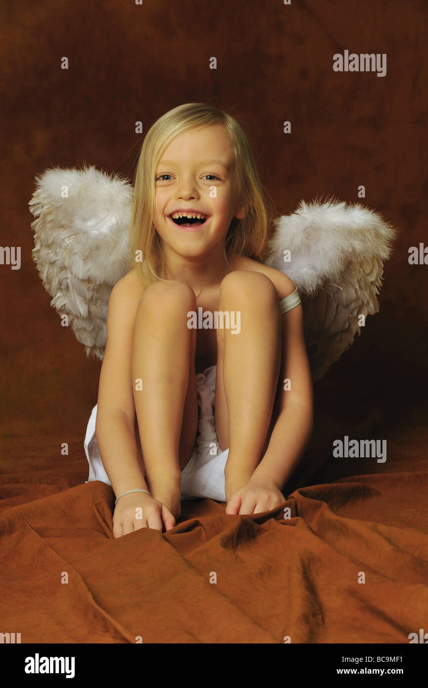 young angel, happy, portrait, child, smiling, wings, boy, Stock Photo