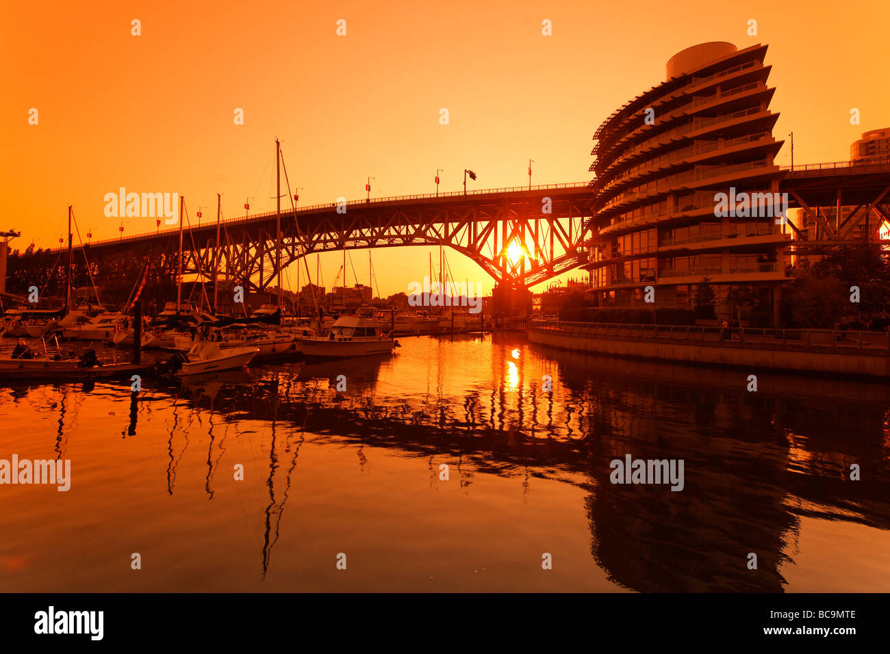 Sunset at False Creek Burrard Bridge Vancouver City Canada North ...