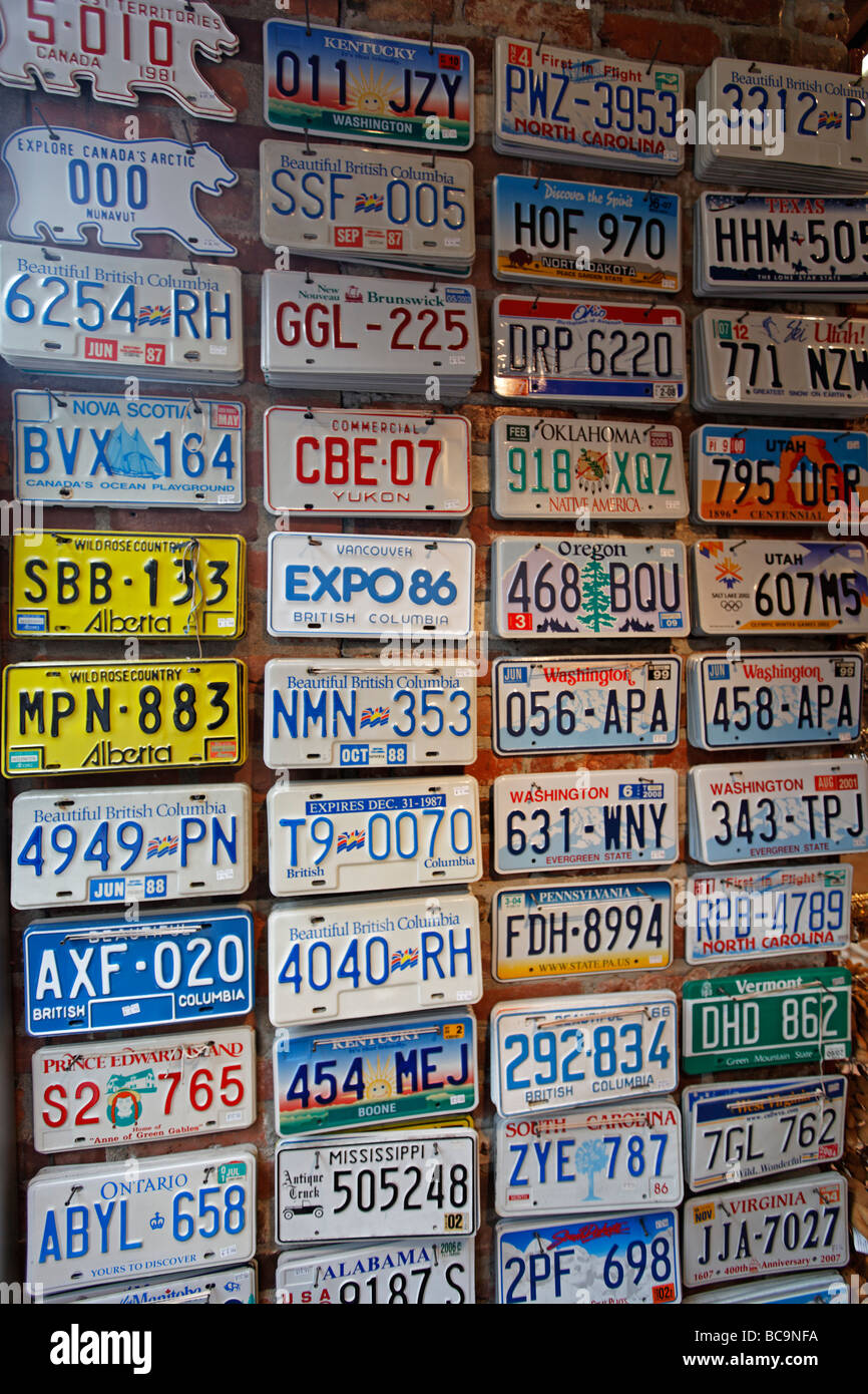 British Columbia car number plates Souvenier shop in Gastwon Vancouver City Canada North America Stock Photo