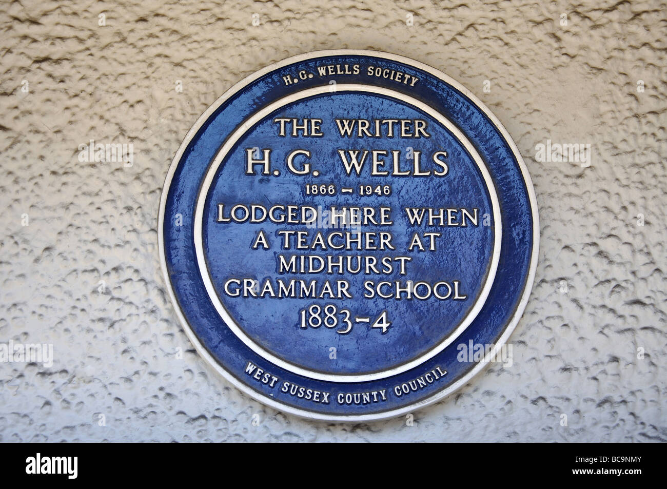 H.G.Wells blue plaque, North Street, Midhurst, West Sussex, England, United Kingdom Stock Photo