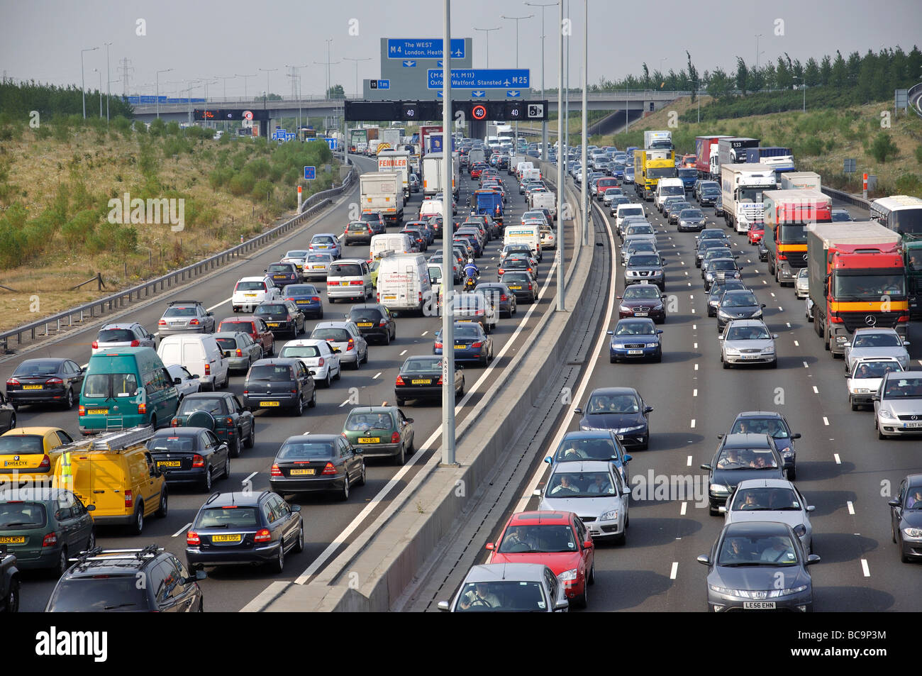 Congested M25 Motorway at Junction 14, Greater London, England, United Kingdom Stock Photo