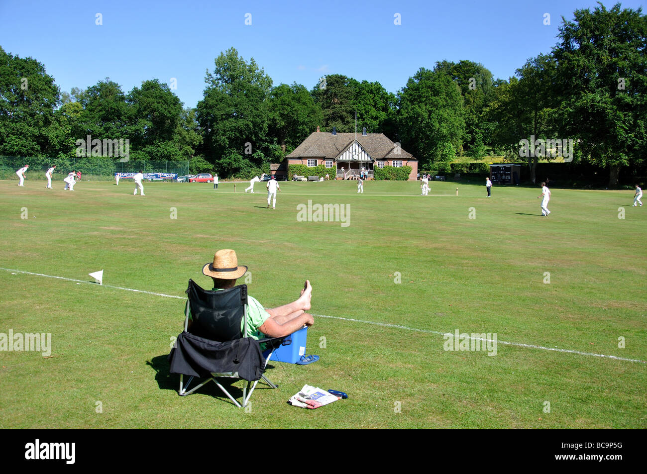 Cricket match at The Brook Cricket Club, Brook Road, Brook, Surrey, England, United Kingdom Stock Photo