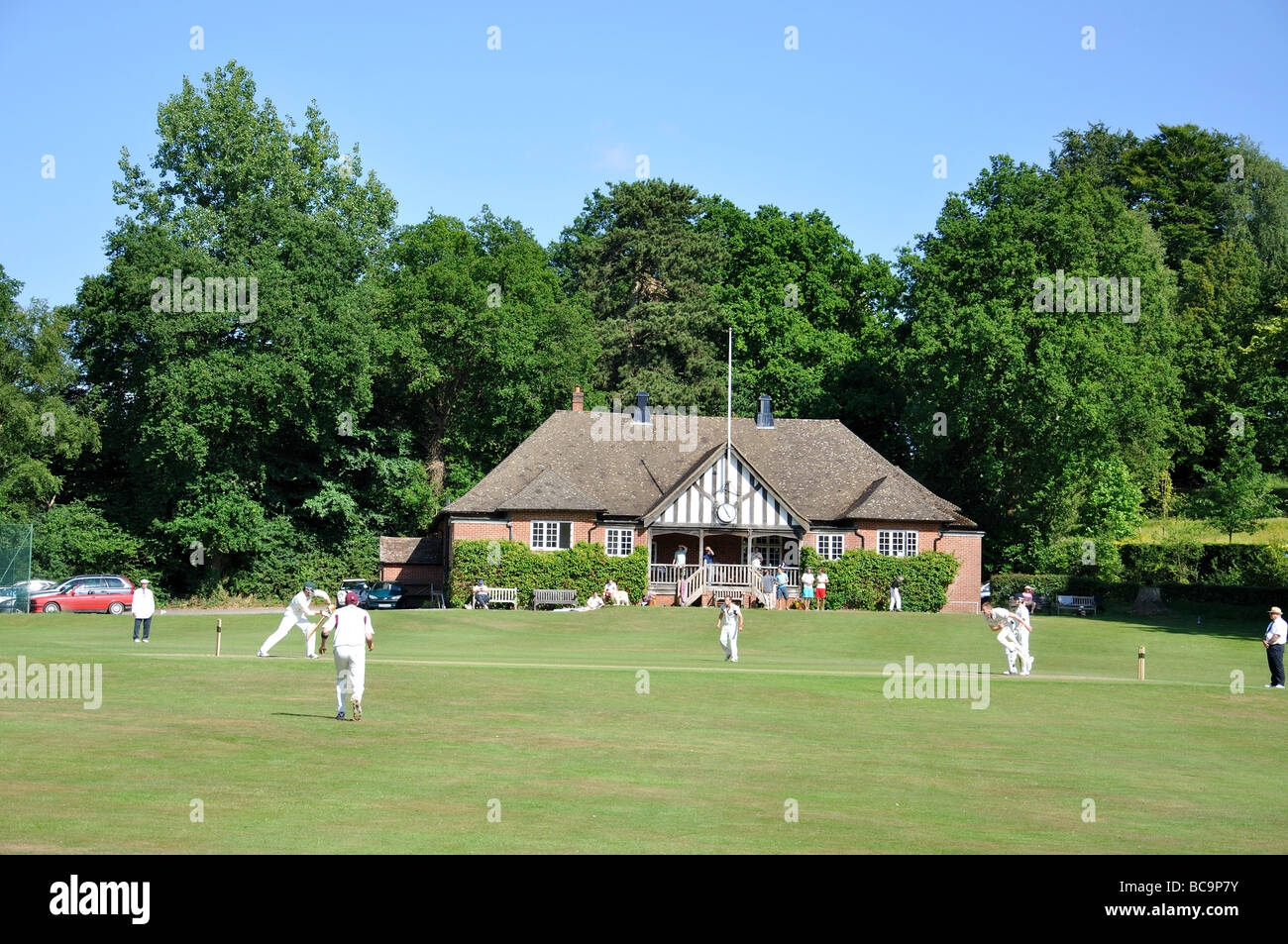 Cricket match at The Brook Cricket Club, Brook Road, Brook, Surrey, England, United Kingdom Stock Photo