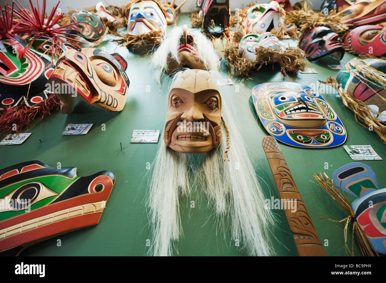 First Nation aboriginal art work in a Gastown shop Vancouver British
