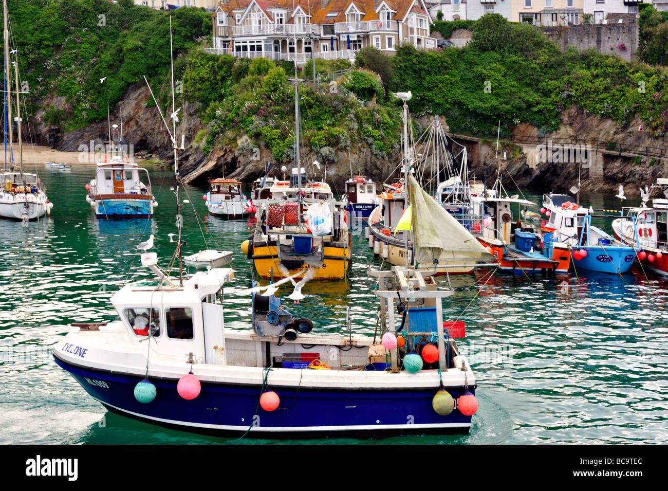 NEWQUAY, CORNWALL, UK - JUNE 10, 2009:  View of small boats in Newquay Harbour Stock Photo