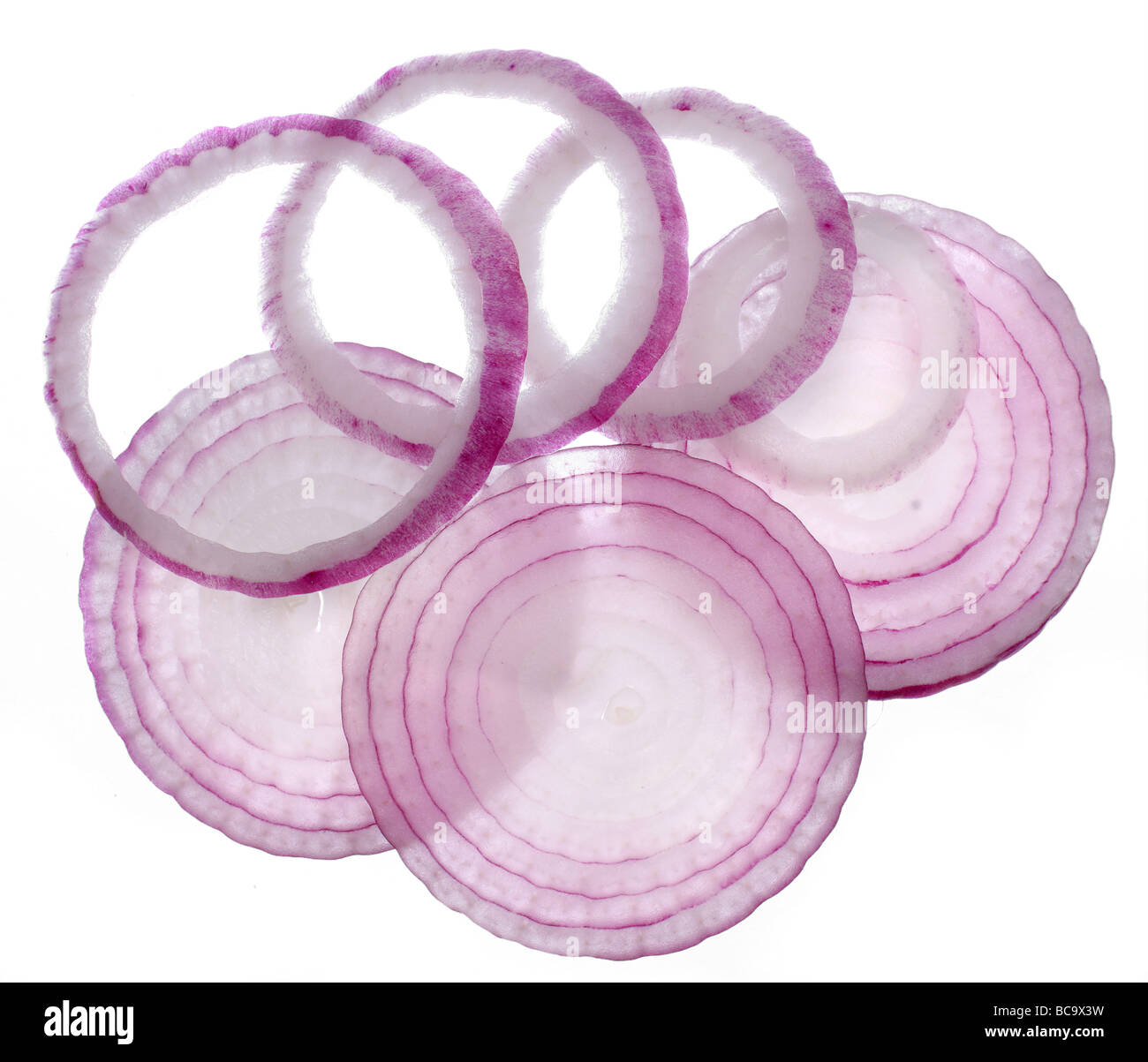 Rings of onion on a white background Stock Photo