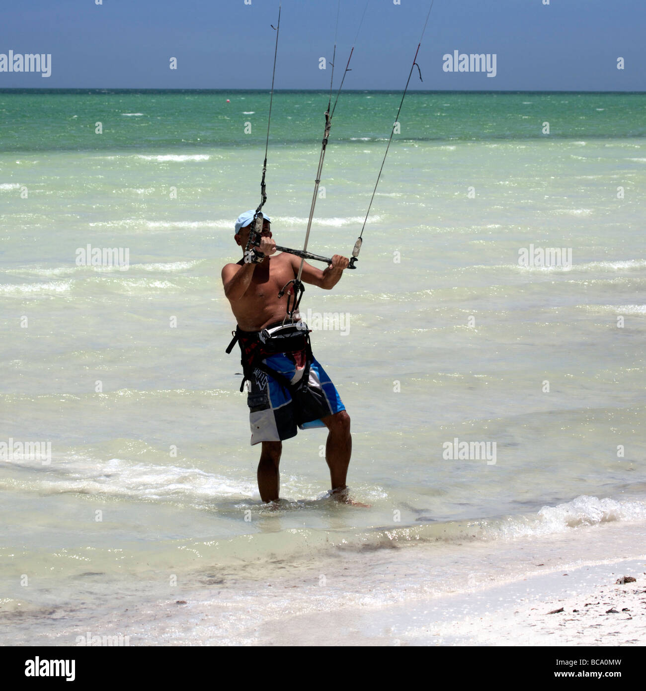 Kite surfing on Holbox island, Quintana Roo, Yucatán Peninsula, Mexico