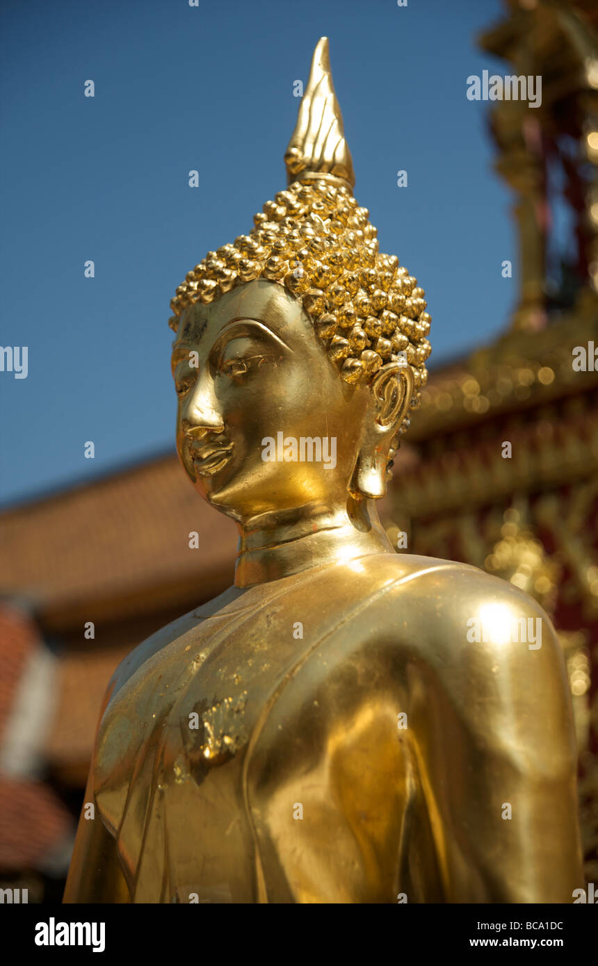 Gold statue of the Buddha at Doi Suthep temple in Chiang Mai Thailand ...