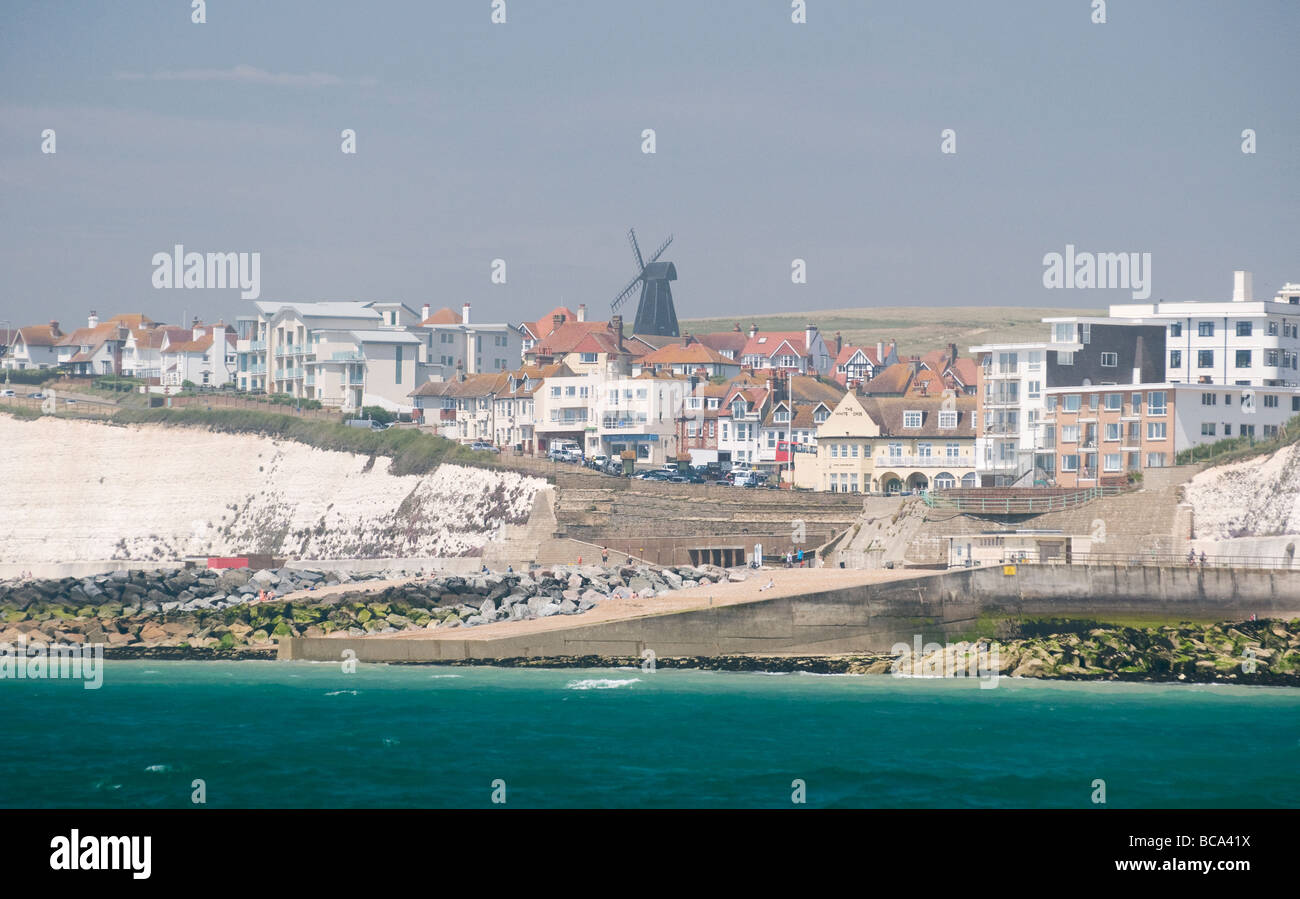 A view of the village of Rottingdean in East Sussex, England, from the sea. Stock Photo