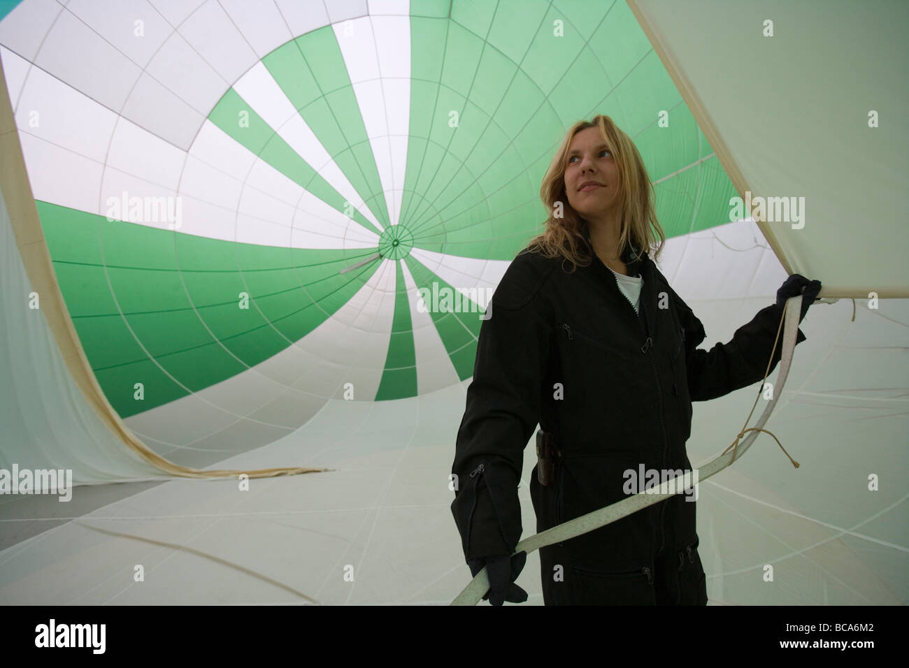 Germany's Only Female Airship Pilot Tanja Witte, Inside Hit Radio FFH Sponsored Airship, Fulda, Rhoen, Hesse, Germany Stock Photo