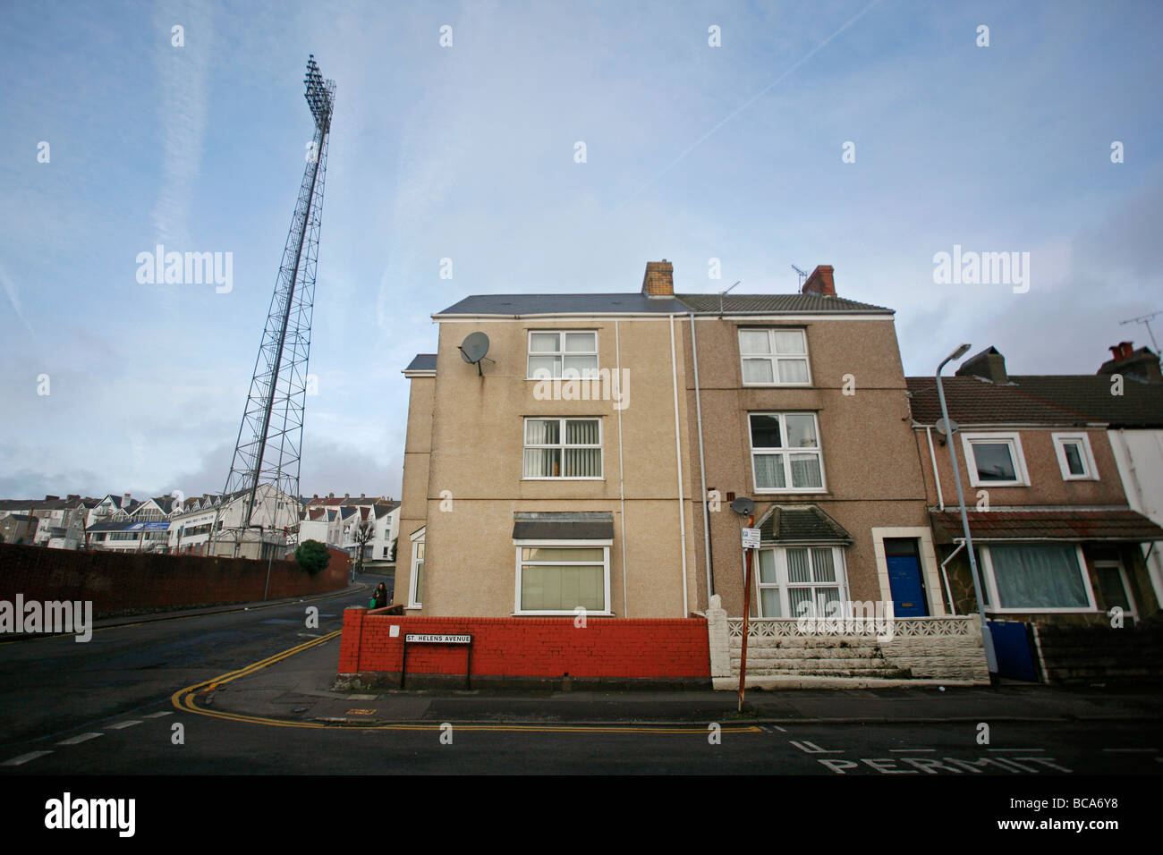 St Helen s avenue and the Rugby and Cricket Ground Swansea Wales Stock