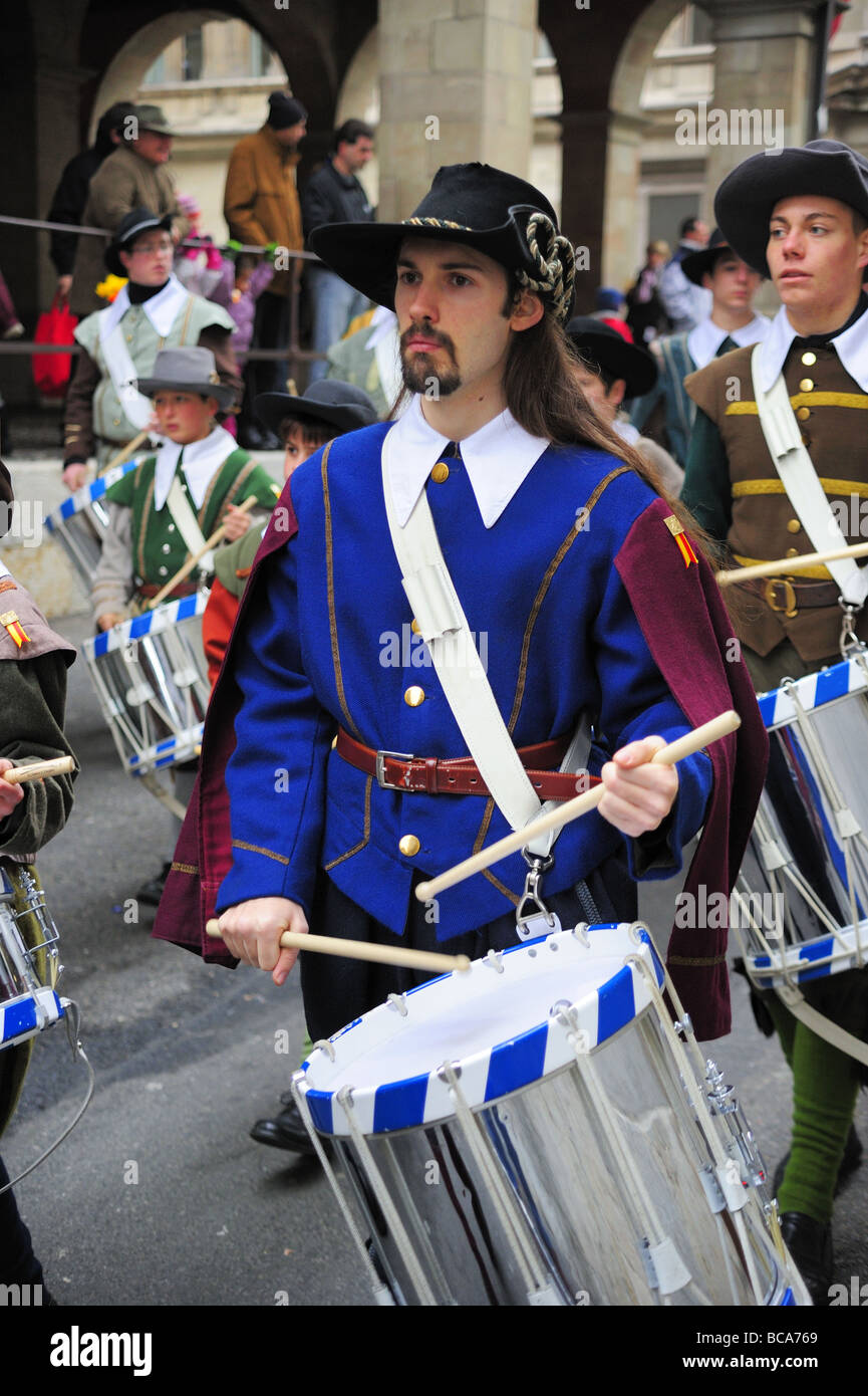 Drummers in Geneva's Escalade festival Stock Photo
