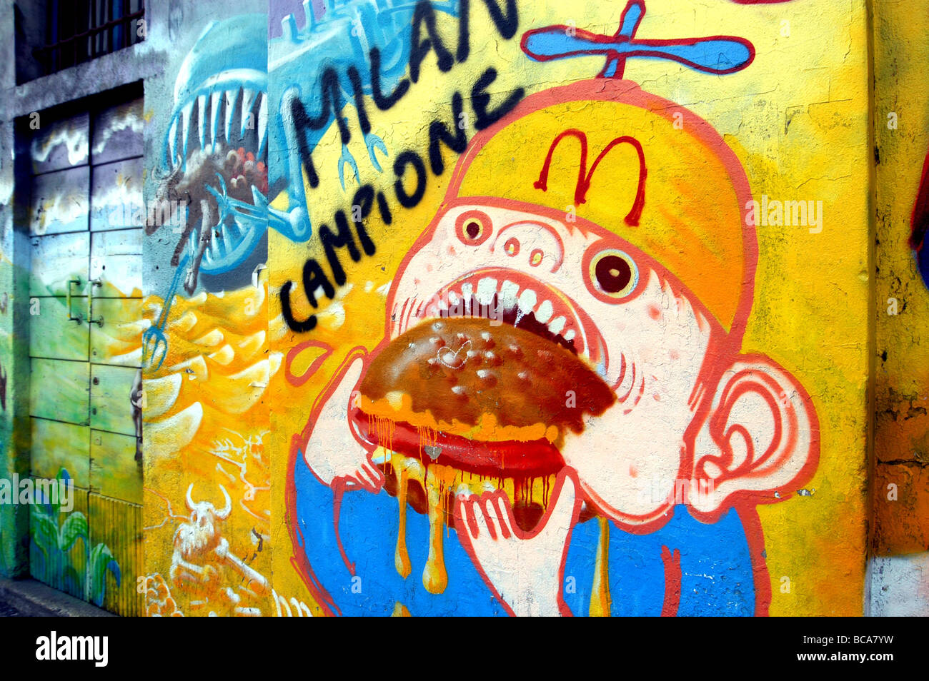 Milan, graffiti against McDonalds Stock Photo