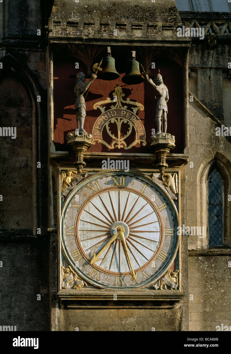 Wells Cathedral clock on north inscribed NEQUID PEREAt 'Let nothing