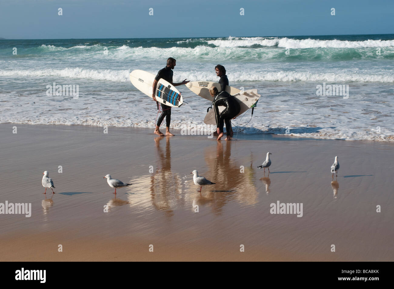 Surfers on Manly beach South Steyne Sydney NSW Australia Stock Photo