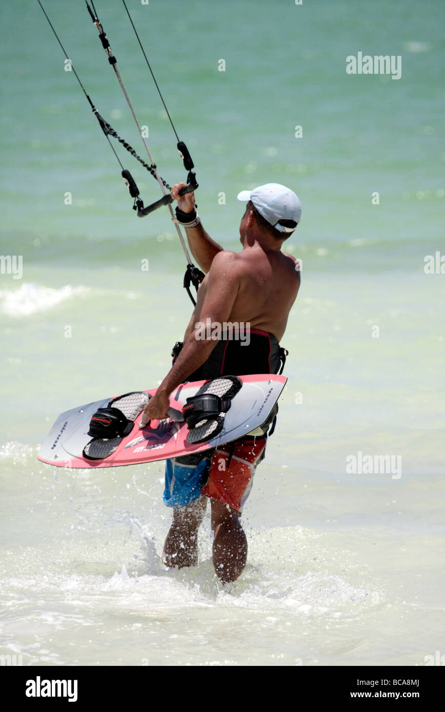 Kite surfing on Holbox island, Quintana Roo, Yucatán Peninsula, Mexico