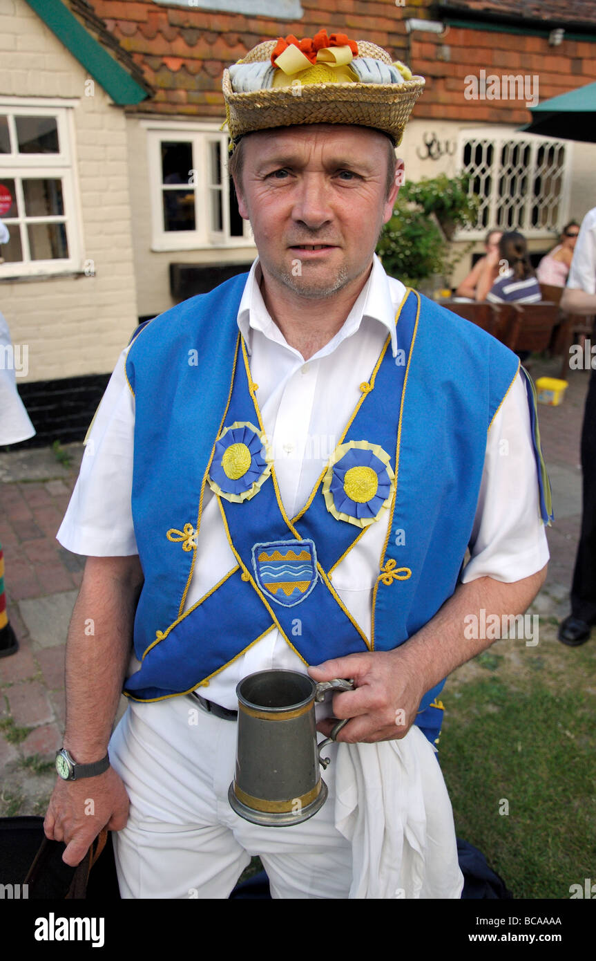 Male dancer, Morris dancing, The Parrot Inn, Forest Green, Surrey, England, United Kingdom Stock Photo