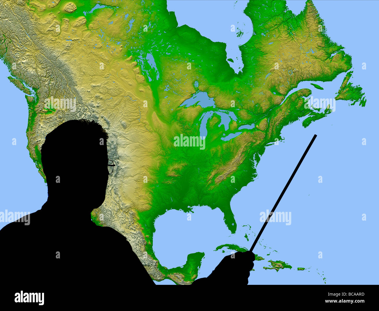 TV weatherman pointing at map of North America Stock Photo Alamy