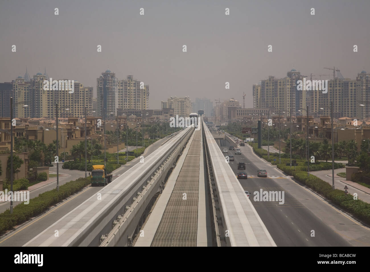 Dubai Palm Jumeirah Monorail Train and Track UAE Stock Photo