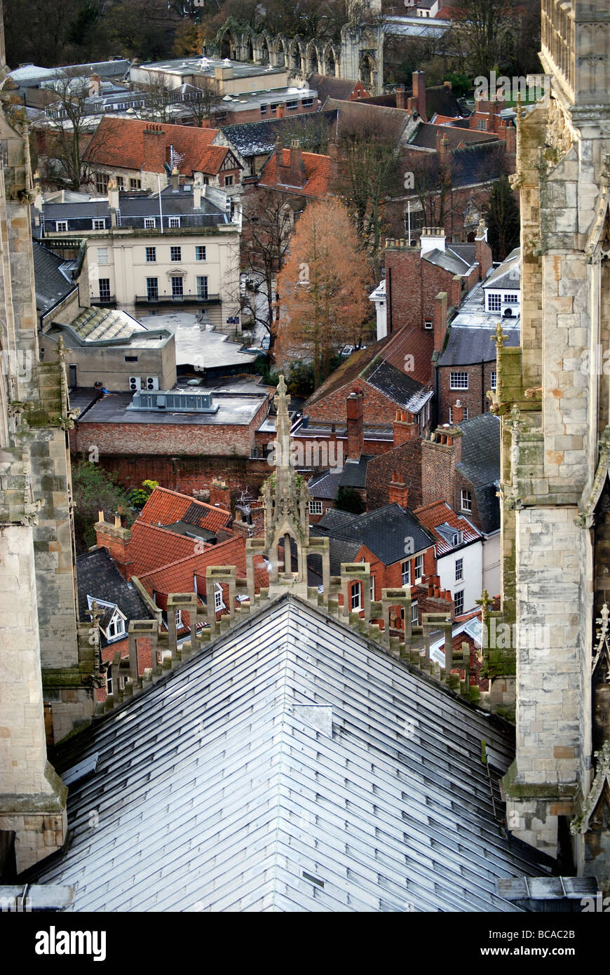 View from the central tower at York Minster looking down to the city below Stock Photo