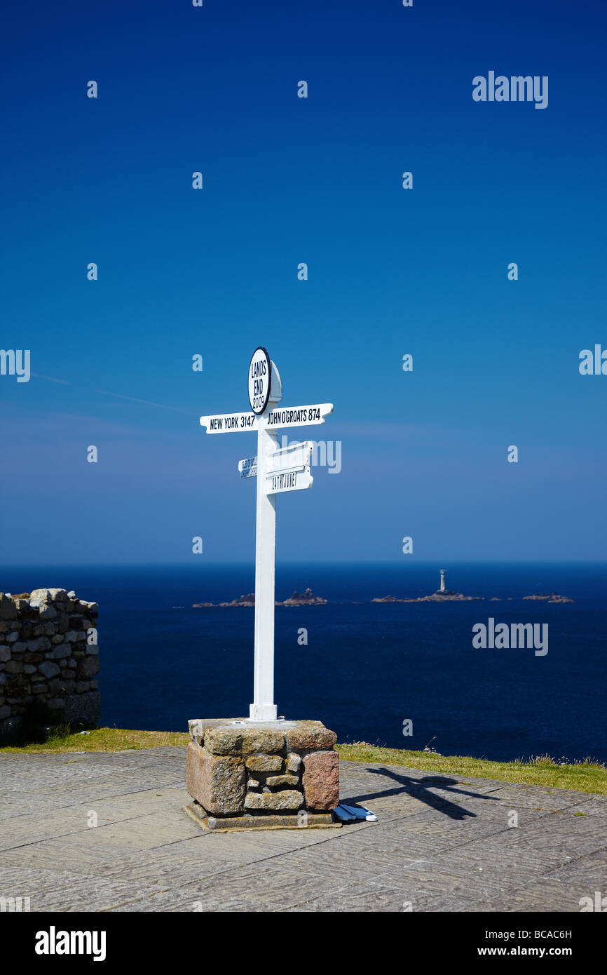 Lands End Signpost, Lands End, Cornwall, England, UK Stock Photo