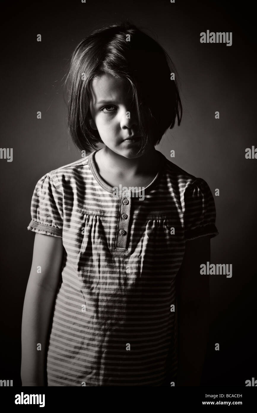 Low Key Black and White Shot of a Sad Child Stock Photo - Alamy