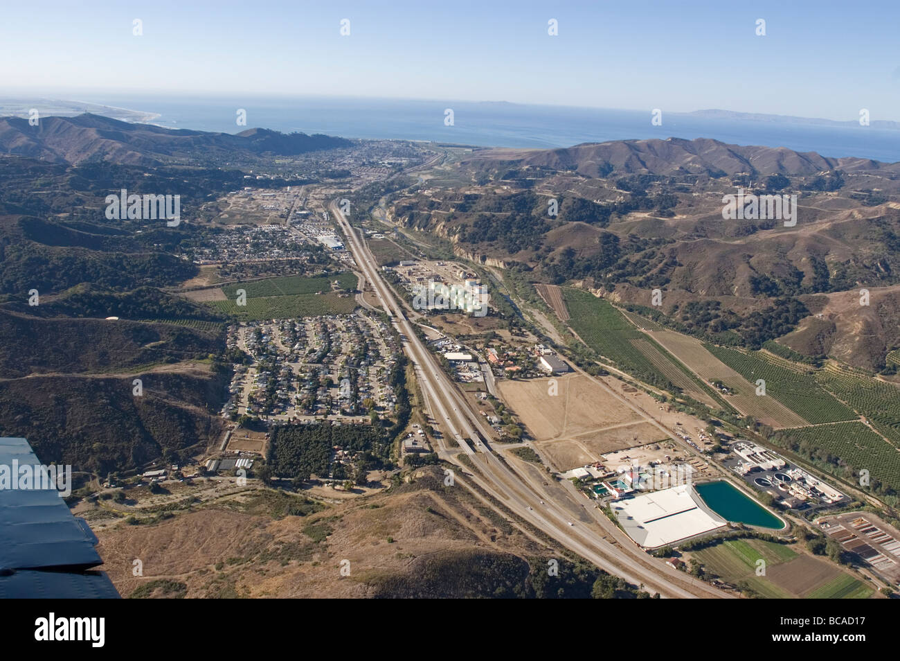 Aerial photographs over a residential neighborhood in Ventura. Stock Photo