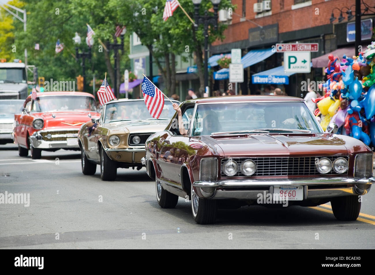 Classic cars in local Memorial Day parade Stock Photo