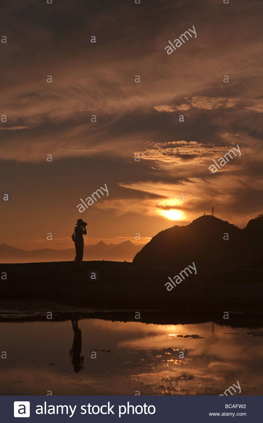 Photogapher at Sunrise, Gulf of California, Baja California, Mexico. Stock Photo