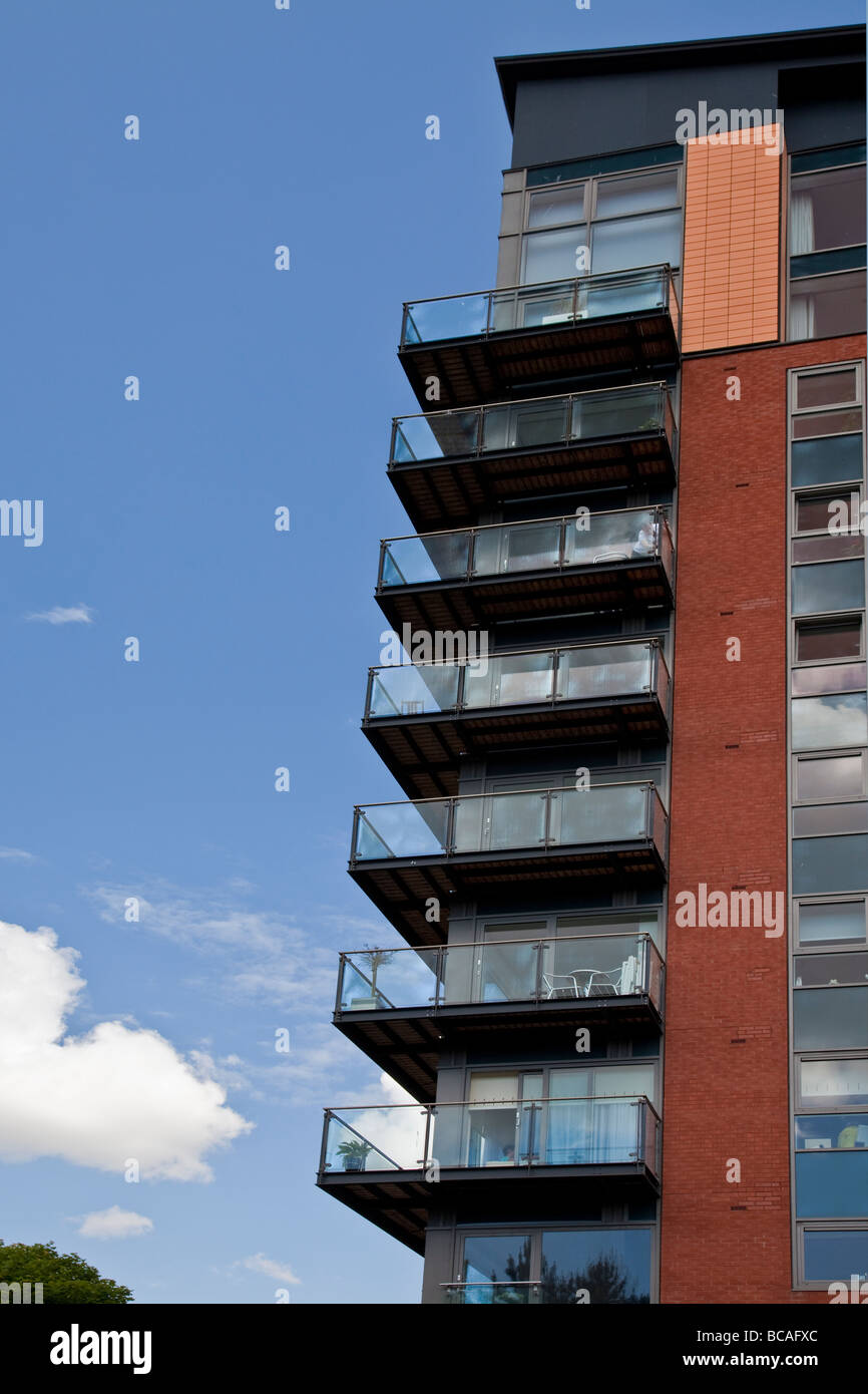 Balconies on a modern block of flats in Clyde Street, Glasgow Stock Photo