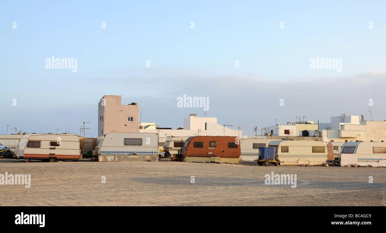 Trailer park on Canary Island Fuerteventura, Spain Stock Photo