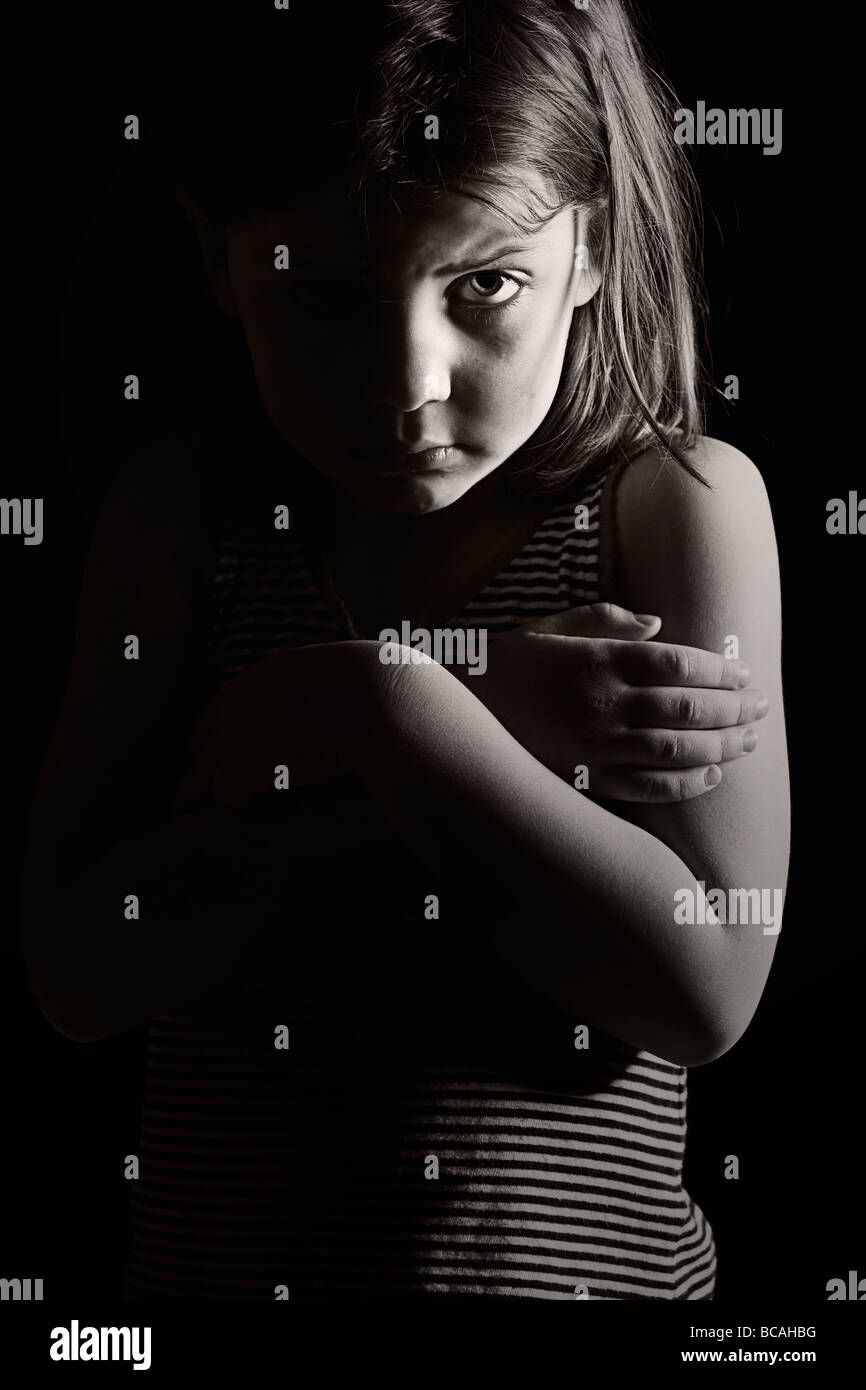 Black and White Shot of a Sad Lonely Child Stock Photo - Alamy