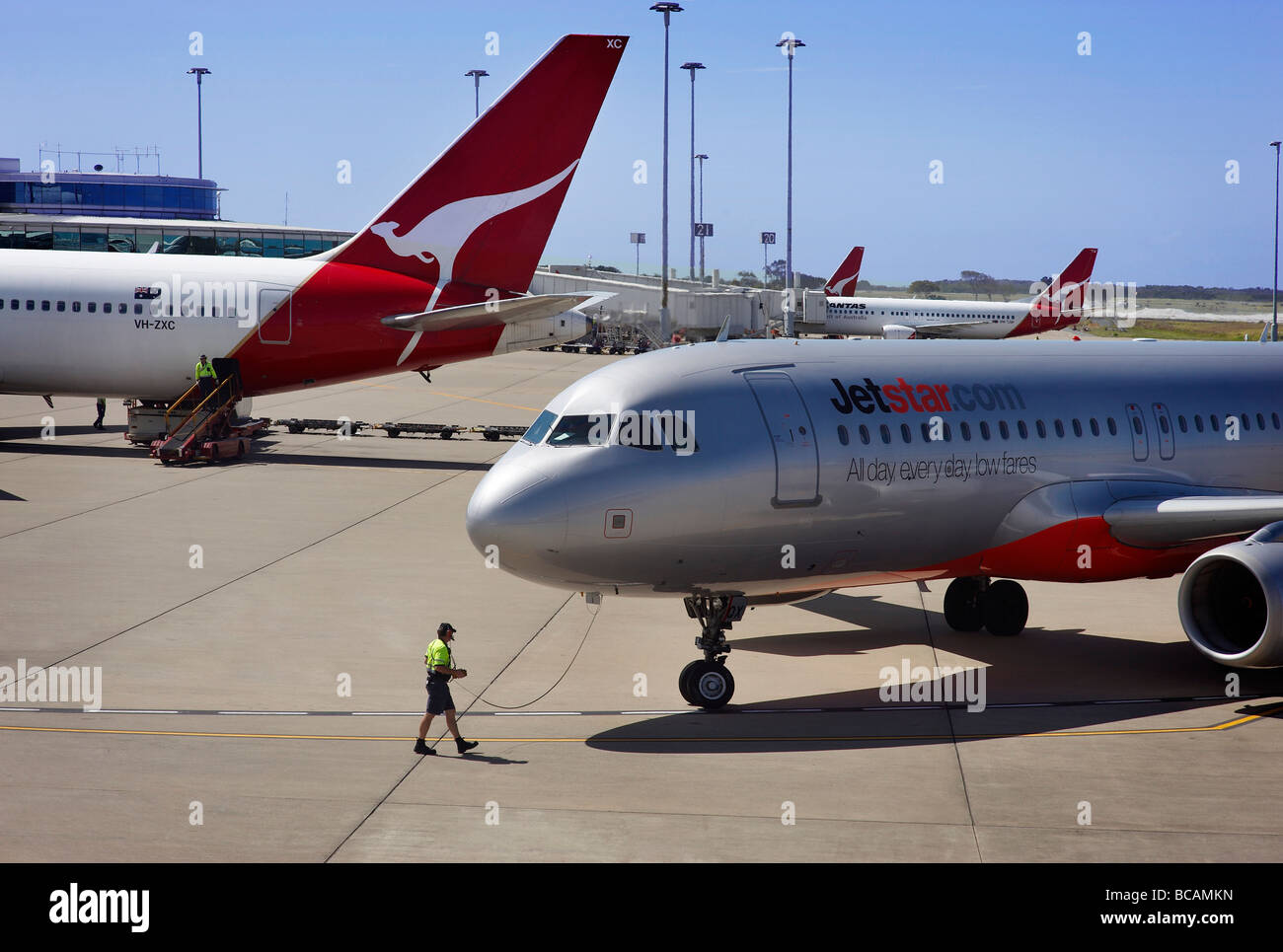 Airliners on tarmac Stock Photo