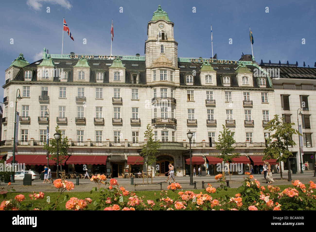 Norway Oslo Grand Hotel & Karl Johan street Stock Photo