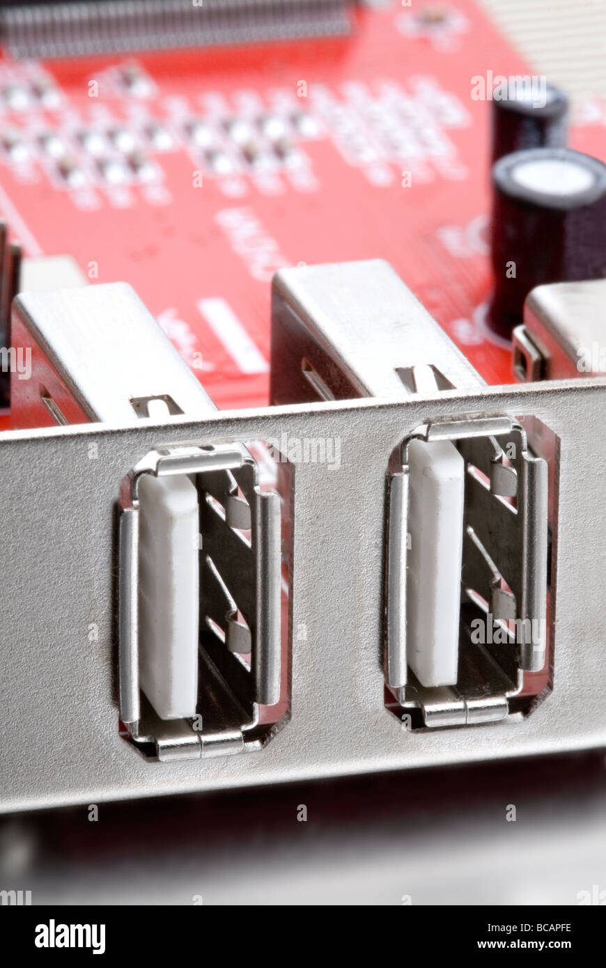 close up of two usb ports on a pci card Stock Photo