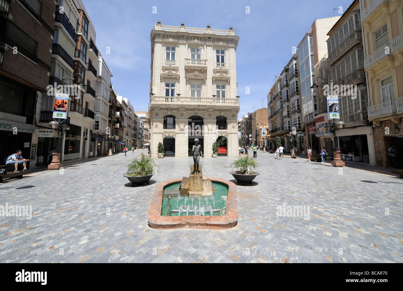 Square and fountain in the shopping centre of Cartagena, Spain Stock