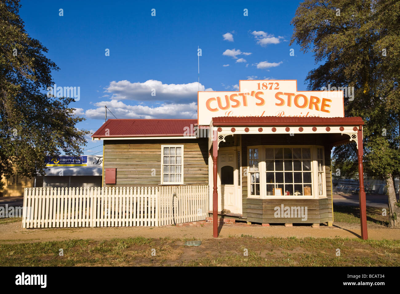 Cust's Store, historic reconstruction in the main street of small rural town of Rupanyup, Victoria, Australia. Stock Photo