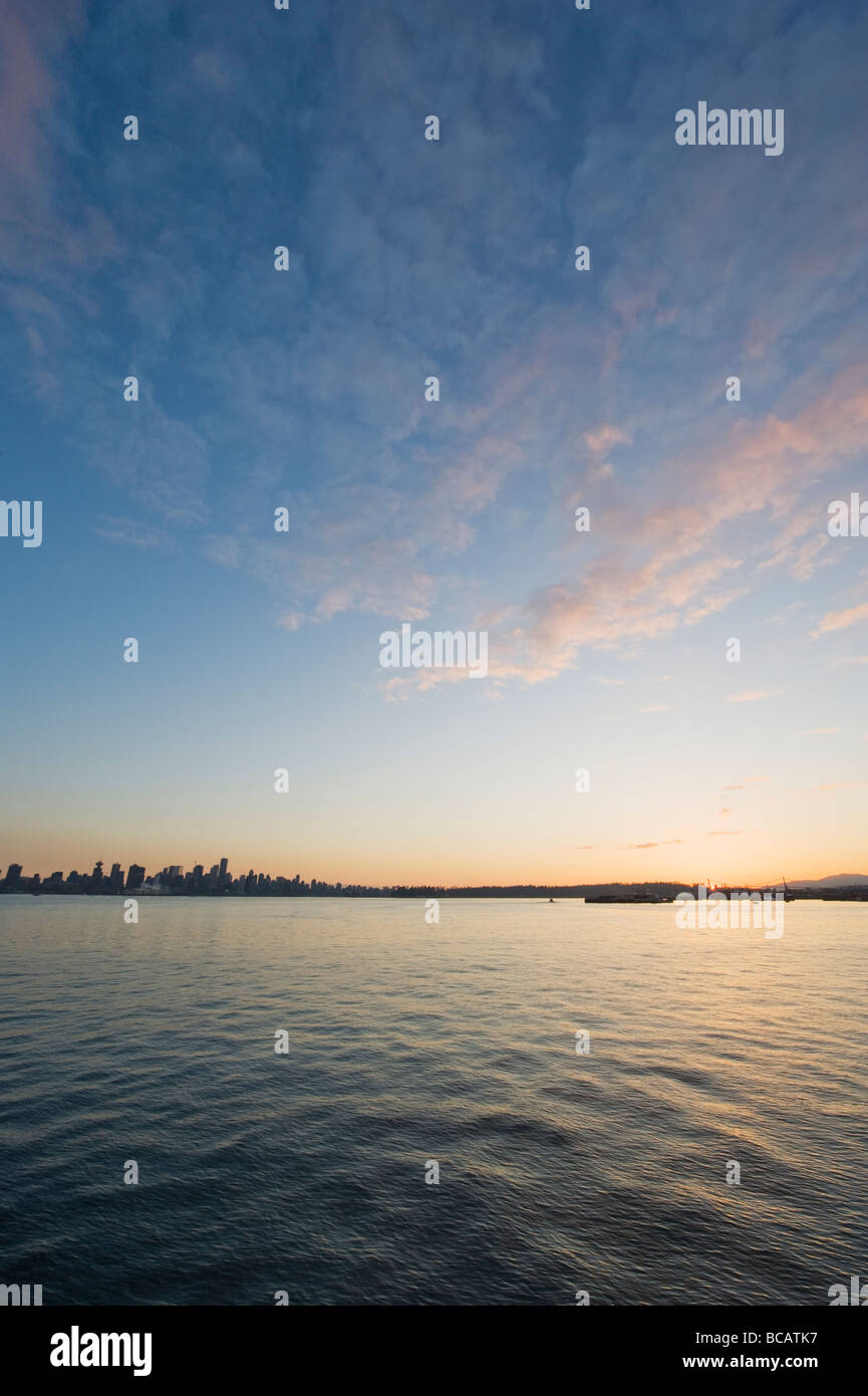 sunset over Burrard Inlet and city skyline Vancouver British Columbia Canada Stock Photo