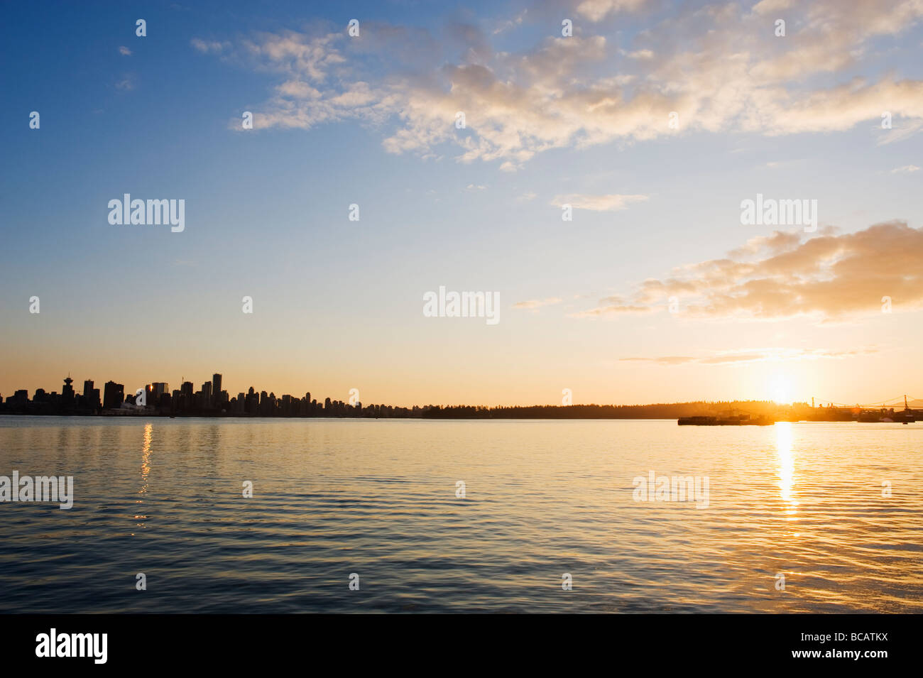 sunset over Burrard Inlet and city skyline Vancouver British Columbia Canada Stock Photo