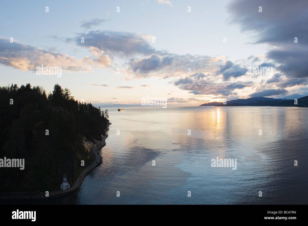 sunset over Burrard Inlet and the Strait of Georgia Vancouver British Columbia Canada Stock Photo