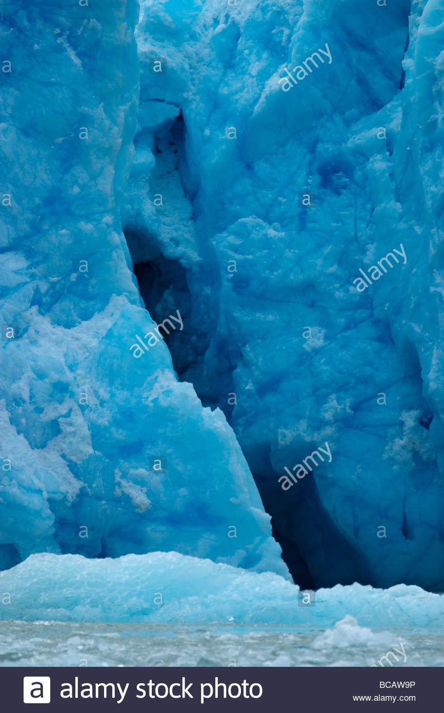 Blue ice crevasse along glacier front of South Sawyer Glacier. Stock Photo