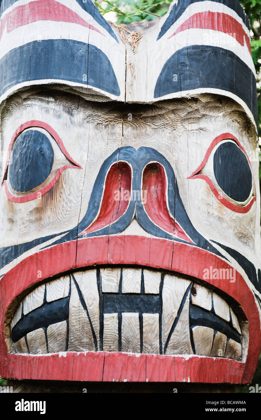 First Nation totem pole at Capilano Suspension Bridge and Park Vancouver British Columbia Canada Stock Photo