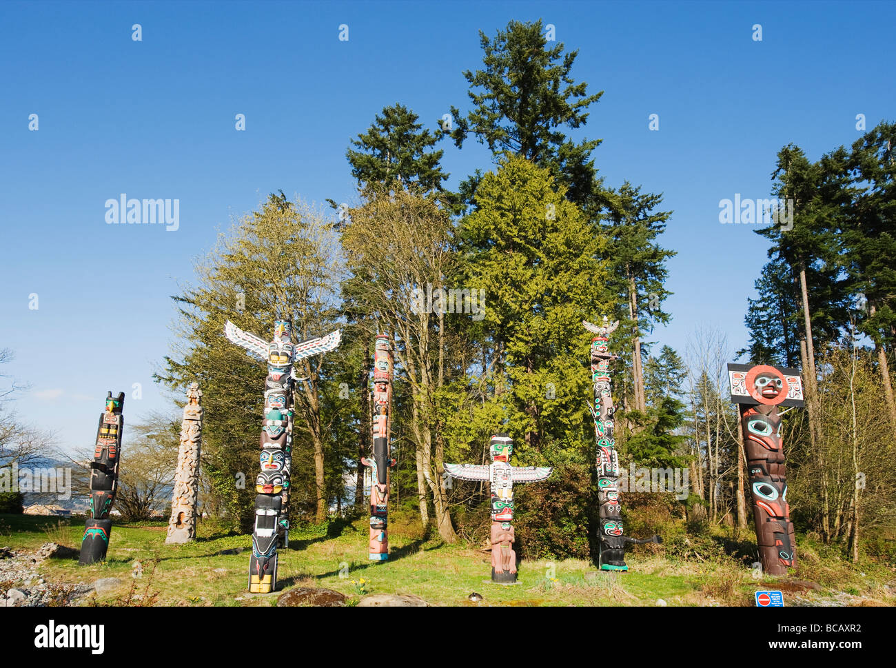 First Nation totem pole in Stanley Park Vancouver British Columbia ...